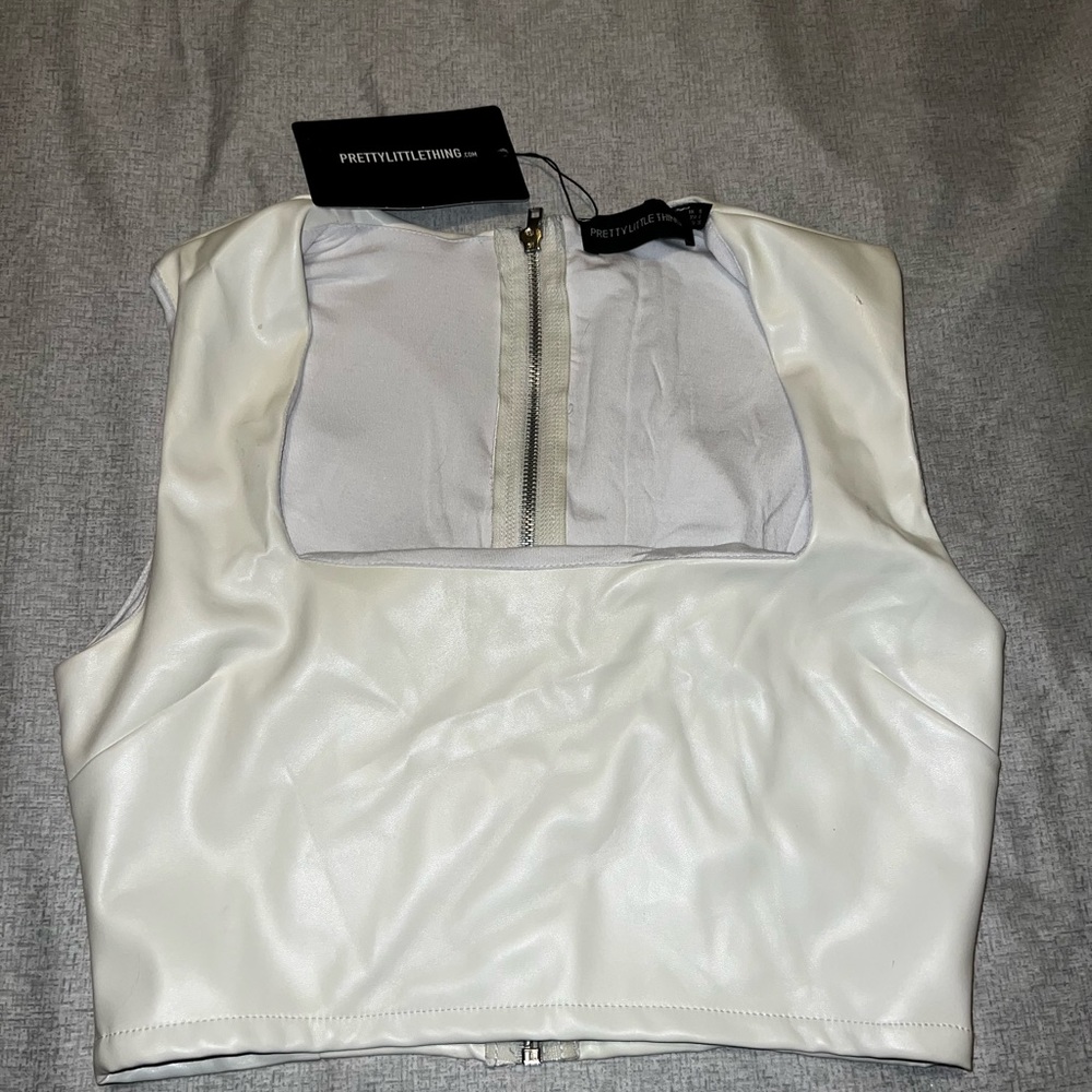 Pretty little thing pleather top white